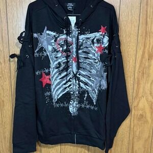 Black Social Collision zip-up‎ hoodie Size 2XL NWT